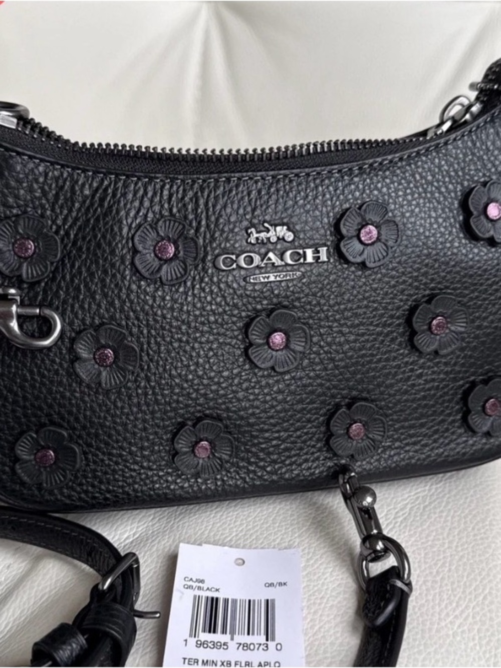 Coach Mini terry  Pebbled Leather Floral Appliqué Shoulder Bag